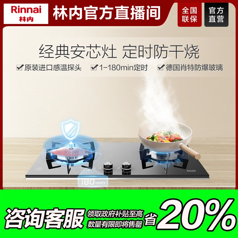 国补链接｜林内2WLGM安芯灶防干烧嵌入式定时双灶节能猛火灶吸油