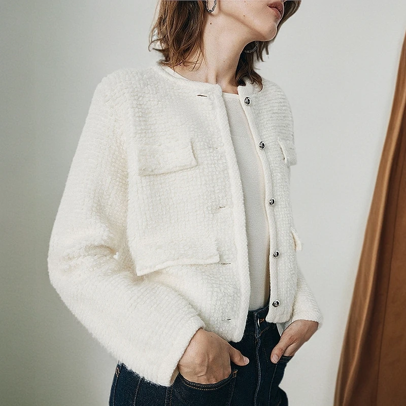 羊织道燕麦卷 羊毛小香风短外套2024秋新款气质上衣女