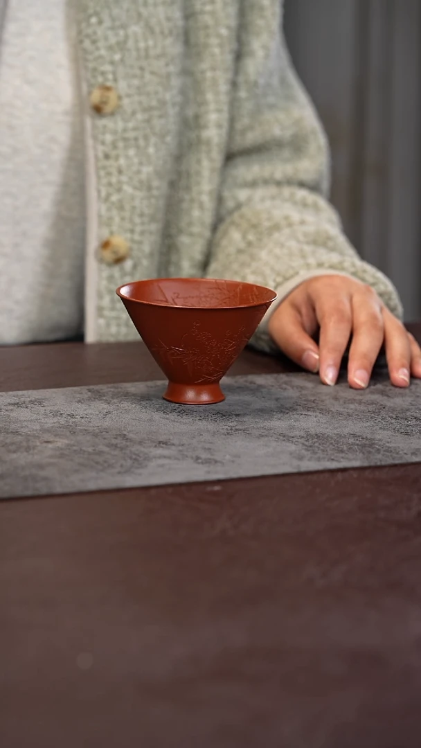 茶杯紫泥梅竹双清斗笠