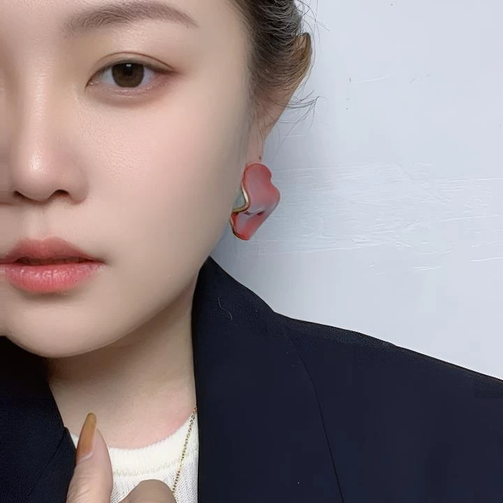 纯铜耳饰 法式简约风轻奢风几何女耳钉耳饰酒红色高级感耳饰