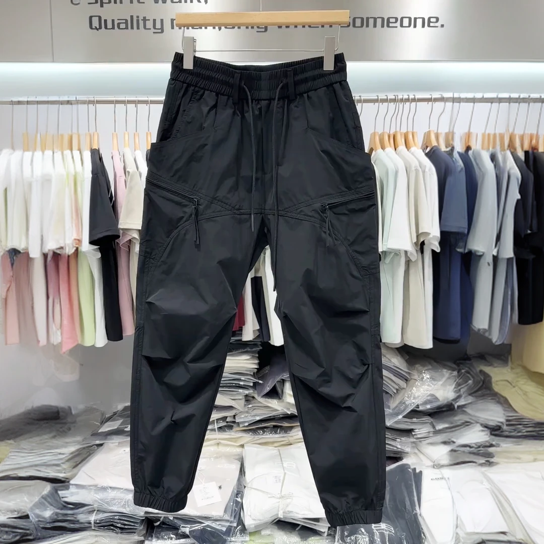 夏季新款工装裤男时尚宽松户外速干机能黑色束脚裤潮牌舒适哈伦裤
