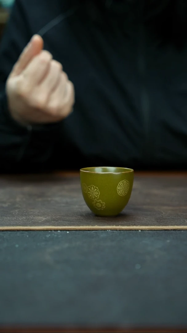 杯景德镇茶叶末皮球花一口杯