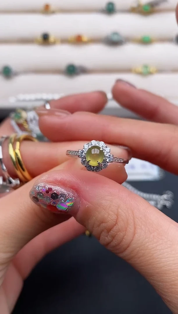 银S925镶嵌戒指翡翠4444444+6