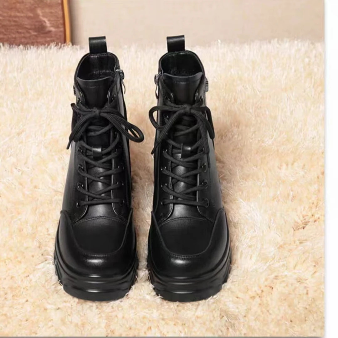 W0-110马丁靴女英伦风秋冬季新款小个子加绒短靴子厚底女靴加绒