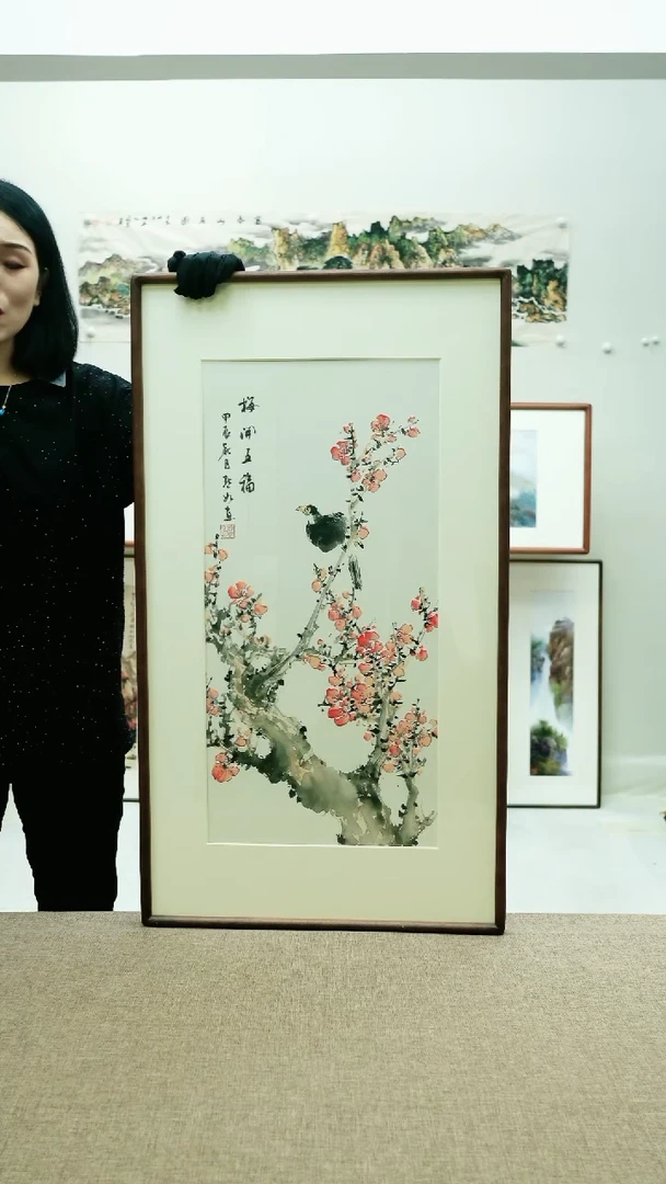 国画92*52陈默如手绘花鸟带框
