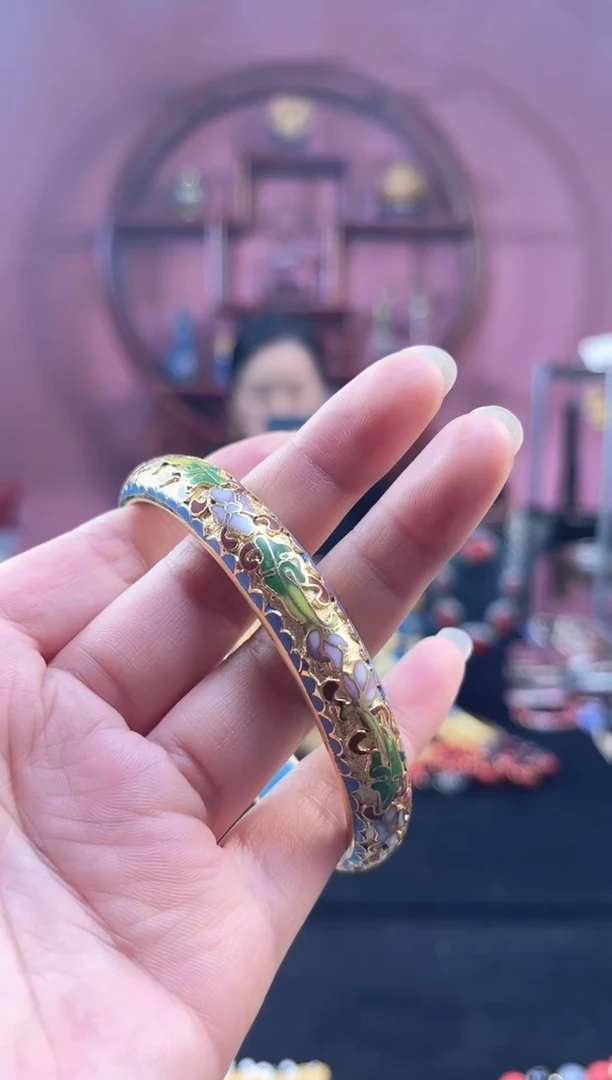 非遗 景泰蓝金地手镯 60-65 红