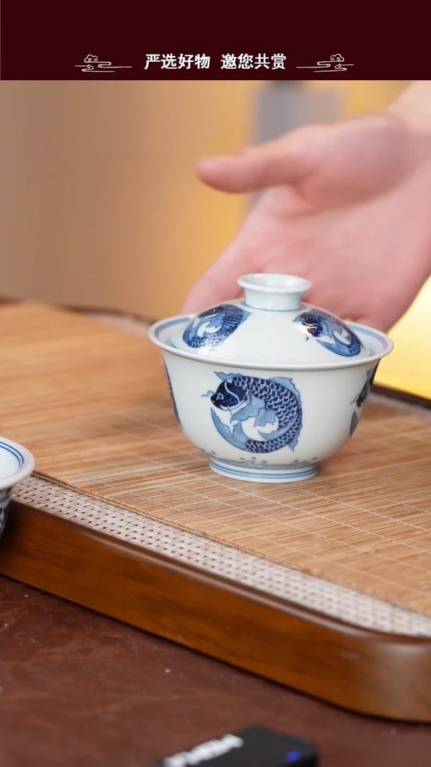 手工手绘青花盖碗