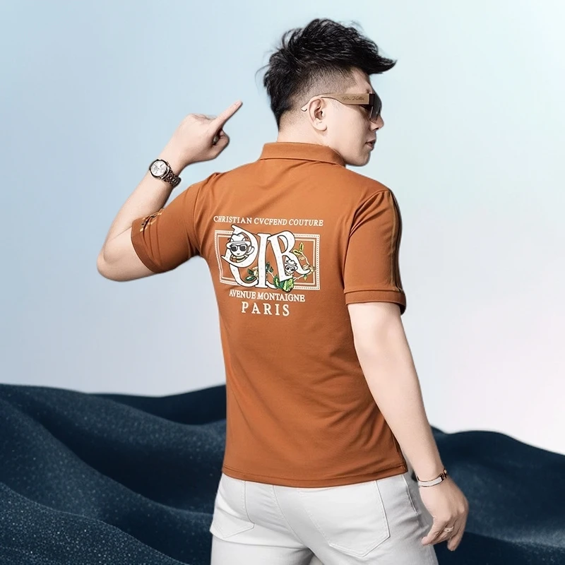 巴赛娜缇潮牌卡通印花短袖POLO衫男士夏季新款翻领T恤男装上衣