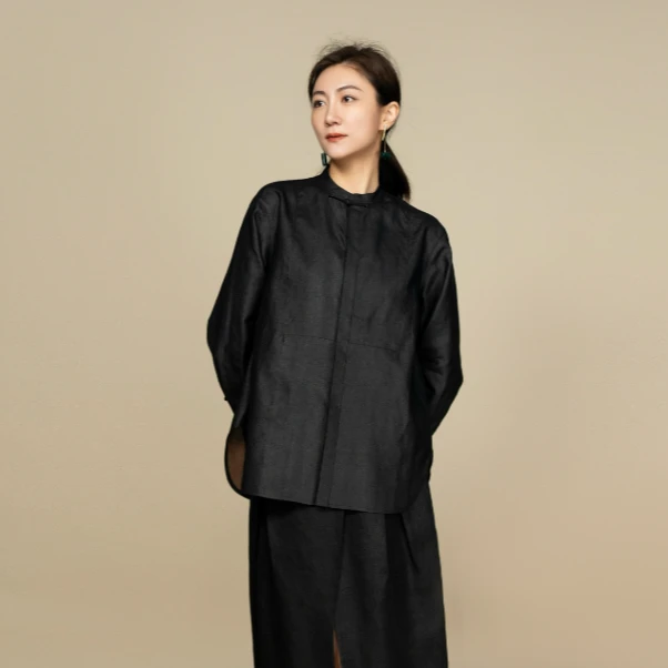 【栖香锦】香云纱莨纱 设计师款 新中式 国风 一字扣上衣
