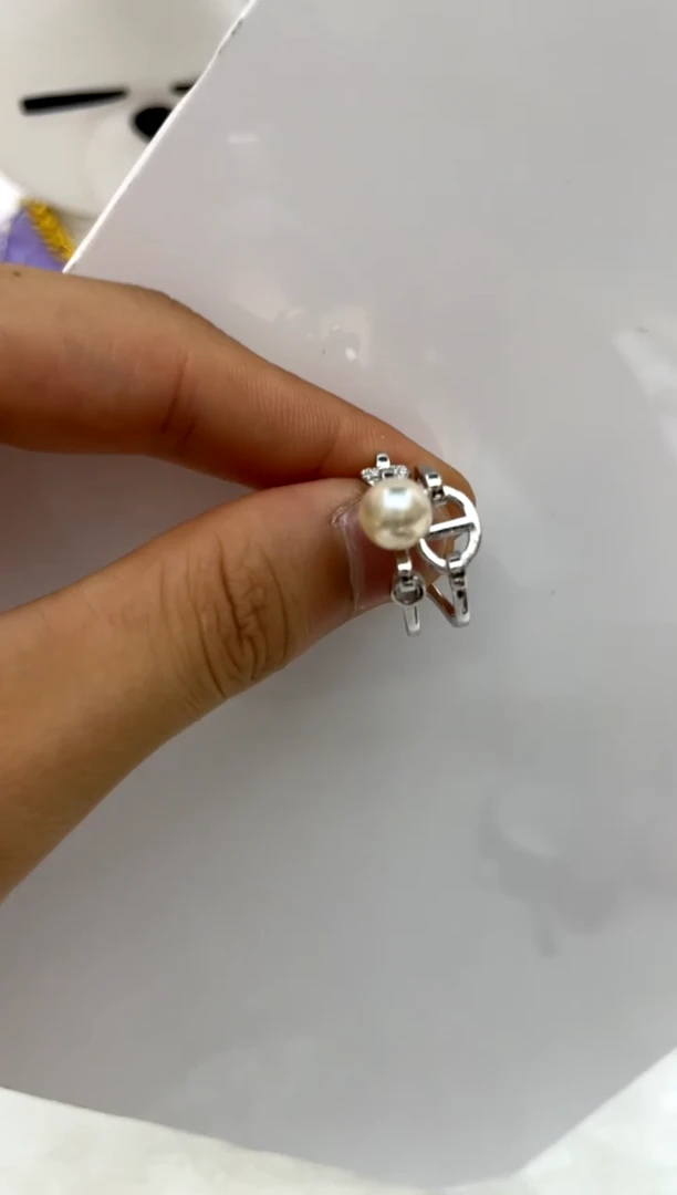银S925镶嵌戒指海水珍珠7-8