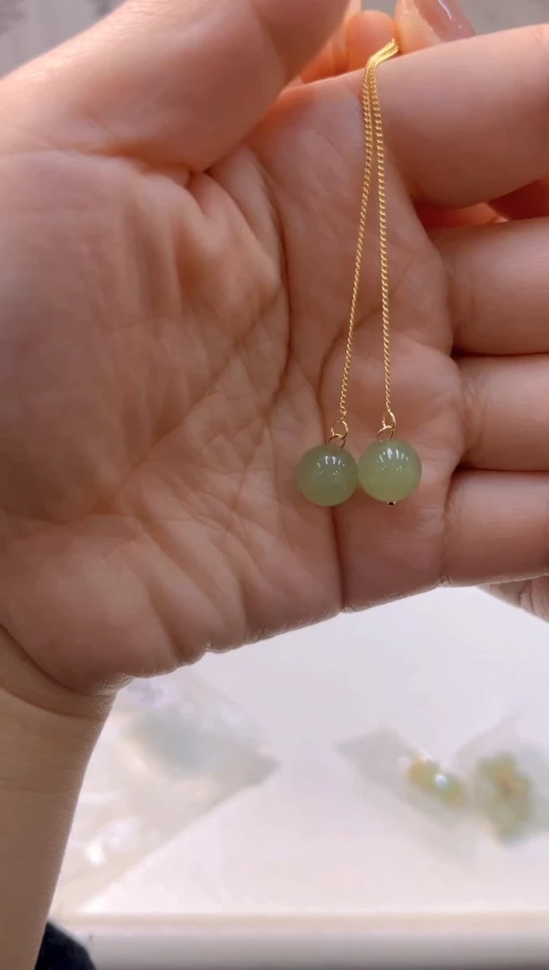 银S925镀金镶嵌和田玉耳饰E723