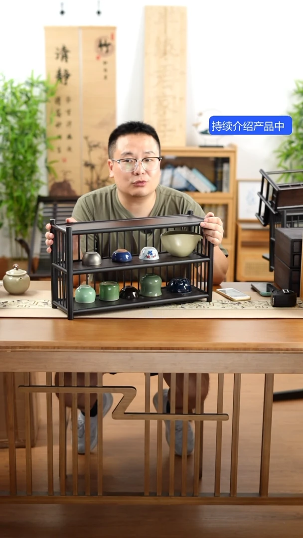 竹纯楠竹三层围栏50茶杯架