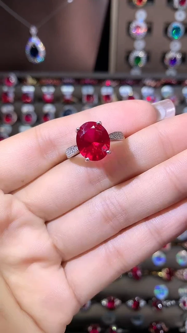 无925银鸽血红色戒指