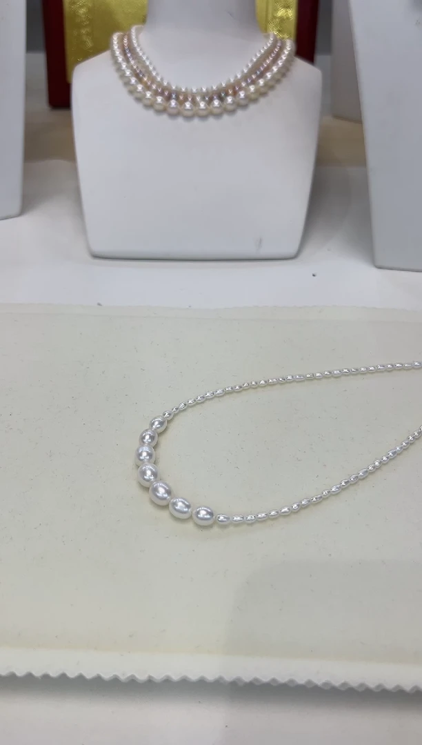淡水珍珠银S925镶嵌颈饰米珠设计链