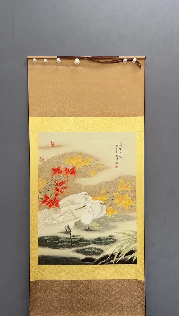 国画梅清老师4pc花鸟卷轴作品