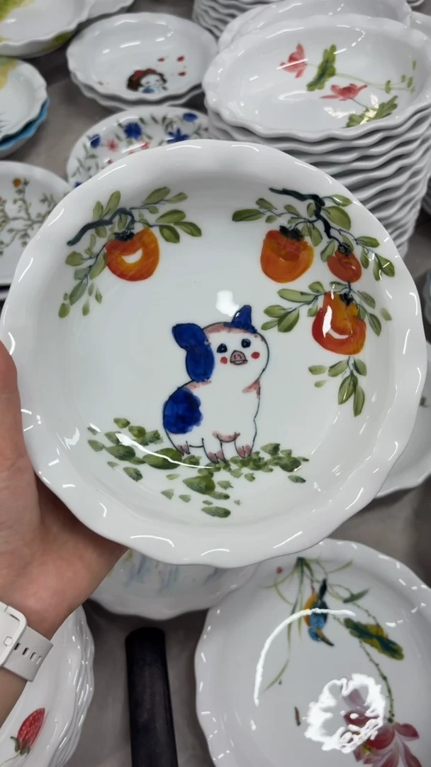 瓷片景德镇陶瓷食品级手绘釉中彩-如意盘