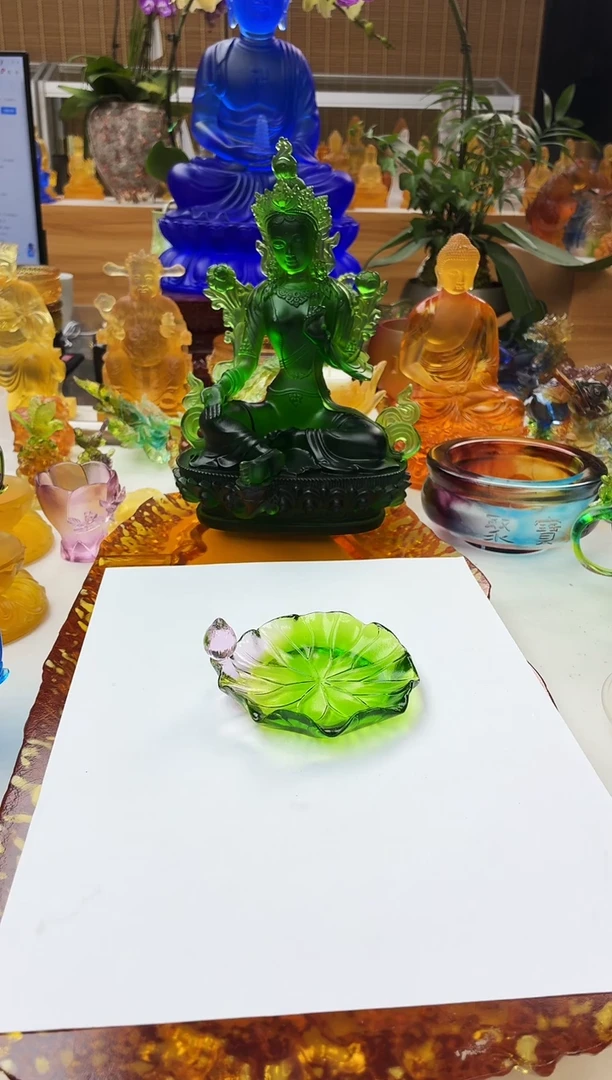 手工艺品琉璃荷叶杯蝶9.5公分