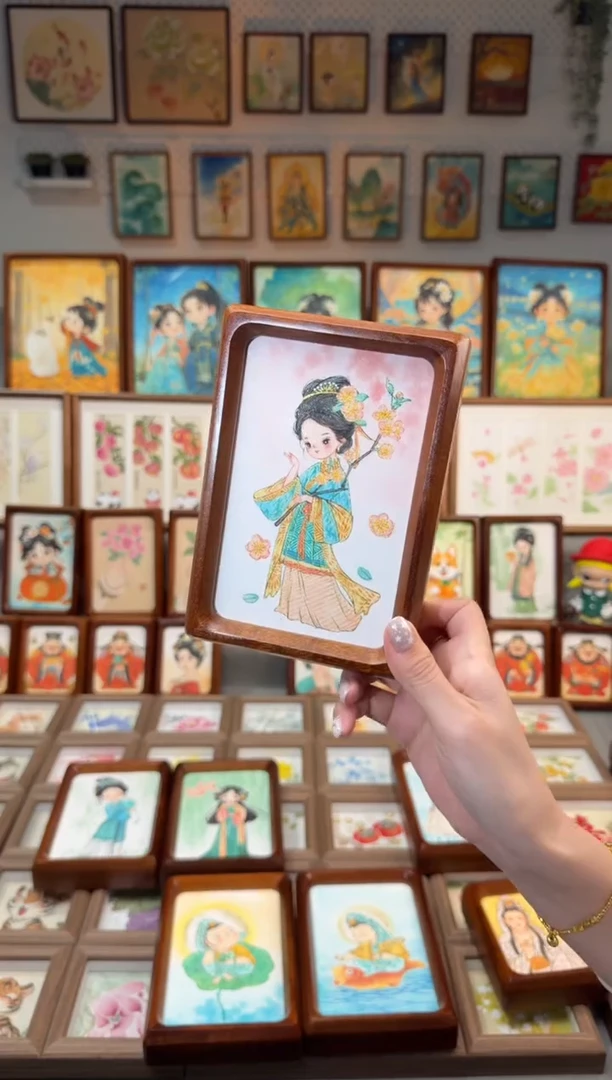 国画桃花女孩 手绘国画6