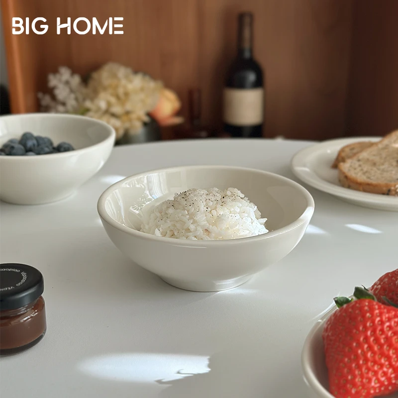 高级感奶油白色米饭碗！韩国釉下彩麦片碗水果沙拉酸奶碗家用餐具