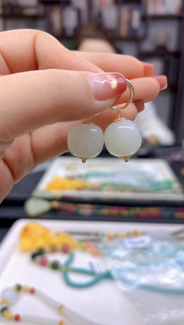 【闪购商品】和田玉（白玉）耳饰14K金镶嵌E408