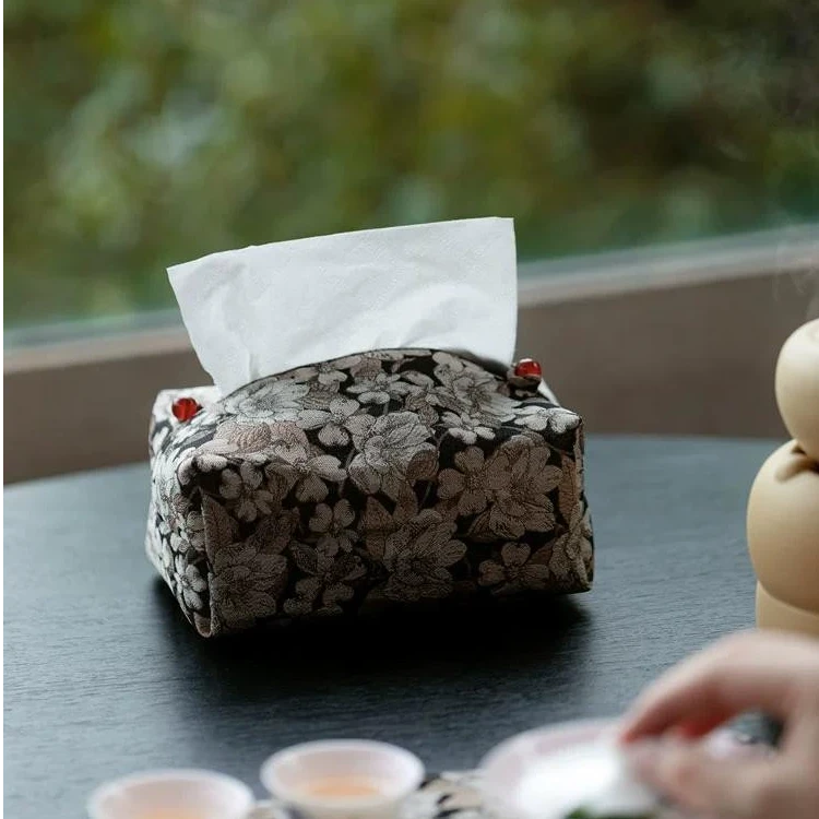 PL 新中式织锦玫瑰纸巾盒-花舞墨提