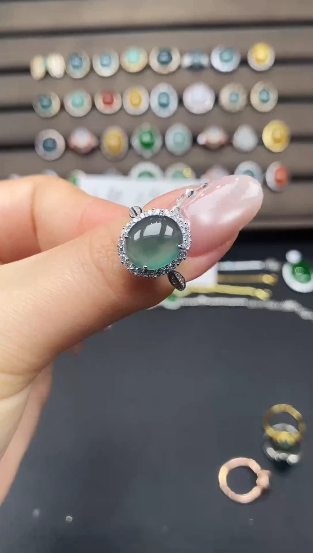 银S925镶嵌戒指翡翠37835