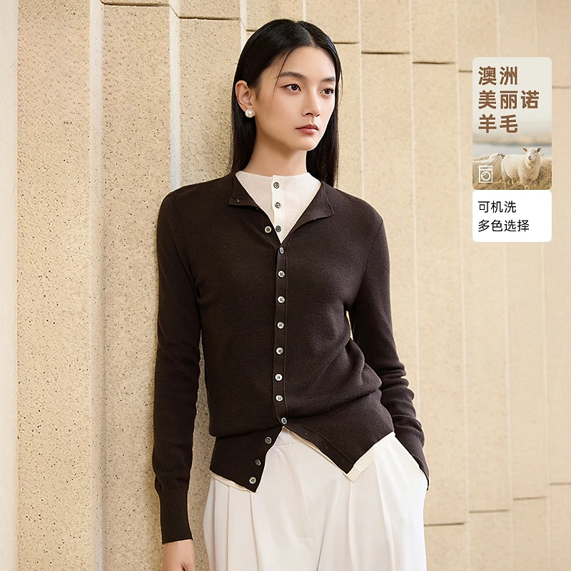 DEEP BREATH深呼吸女装新款小烟管领可机洗羊毛针织开衫A401237-1