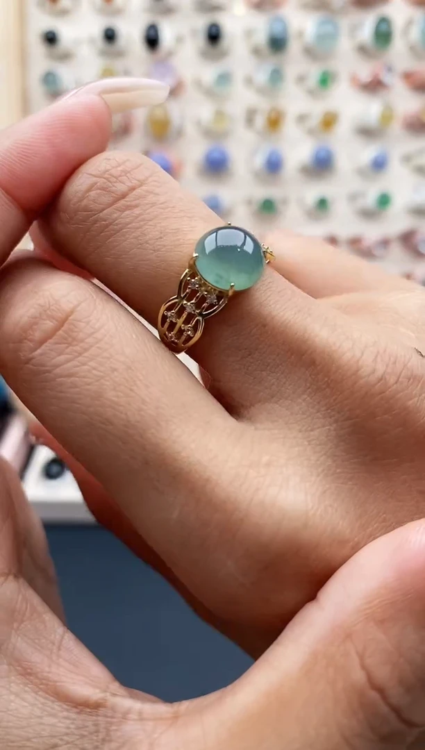 【闪购商品】翡翠戒指银S925镶嵌缅甸天然A货翡翠222  6+9