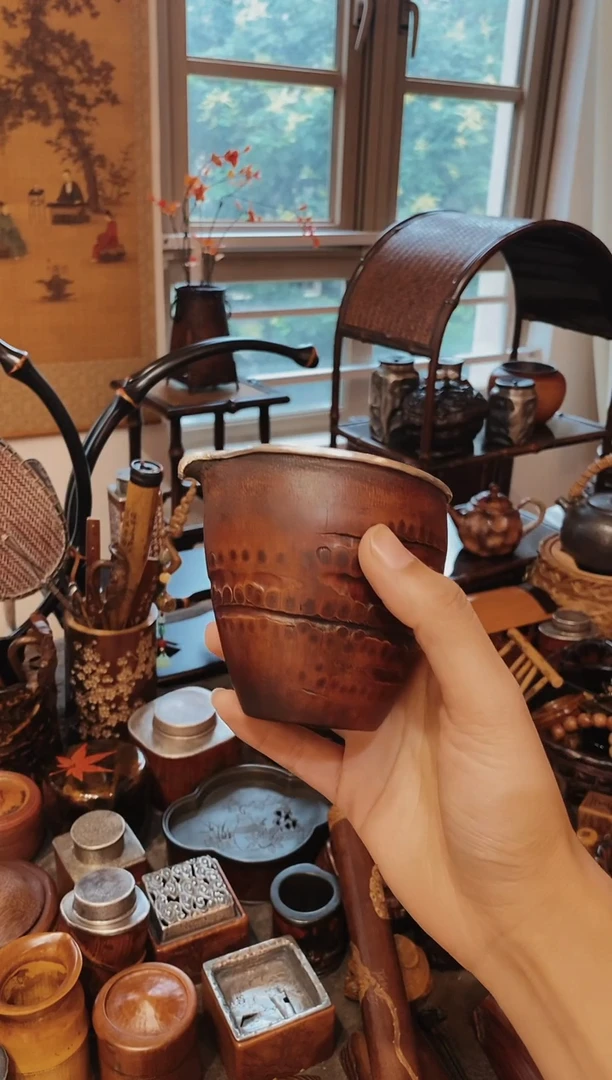 糖****。竹根手工包银公道杯