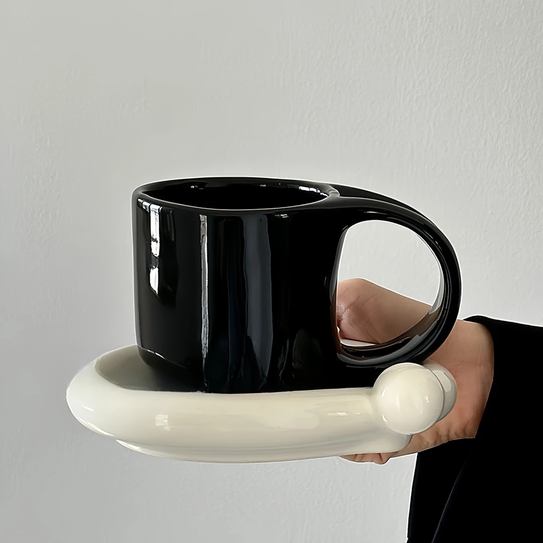 【甜野·TEEN YEAH】轻奢&复古赫本风 撞色咖啡杯碟套装（350ml）