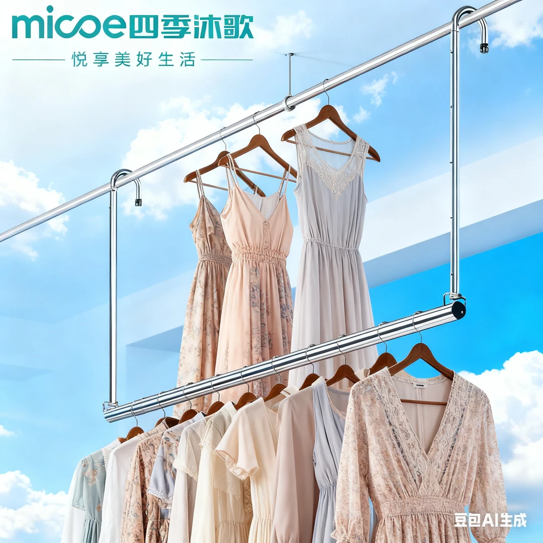 四季沐歌可伸缩晒衣杆加厚加粗不锈钢悬挂置物架折叠家用收纳
