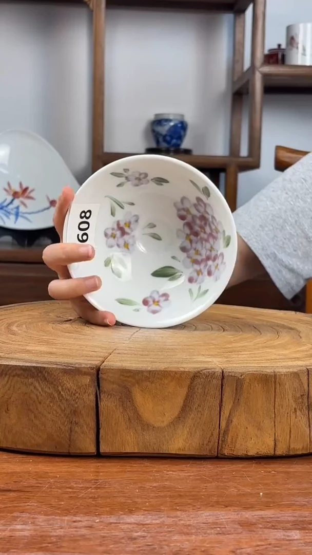 瓷片景德镇高温釉中彩-斗笠碗608