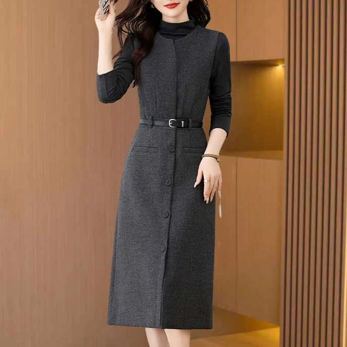 小香风套装连衣裙2025春新款女装重要场合配大衣加厚裙子气质长袖