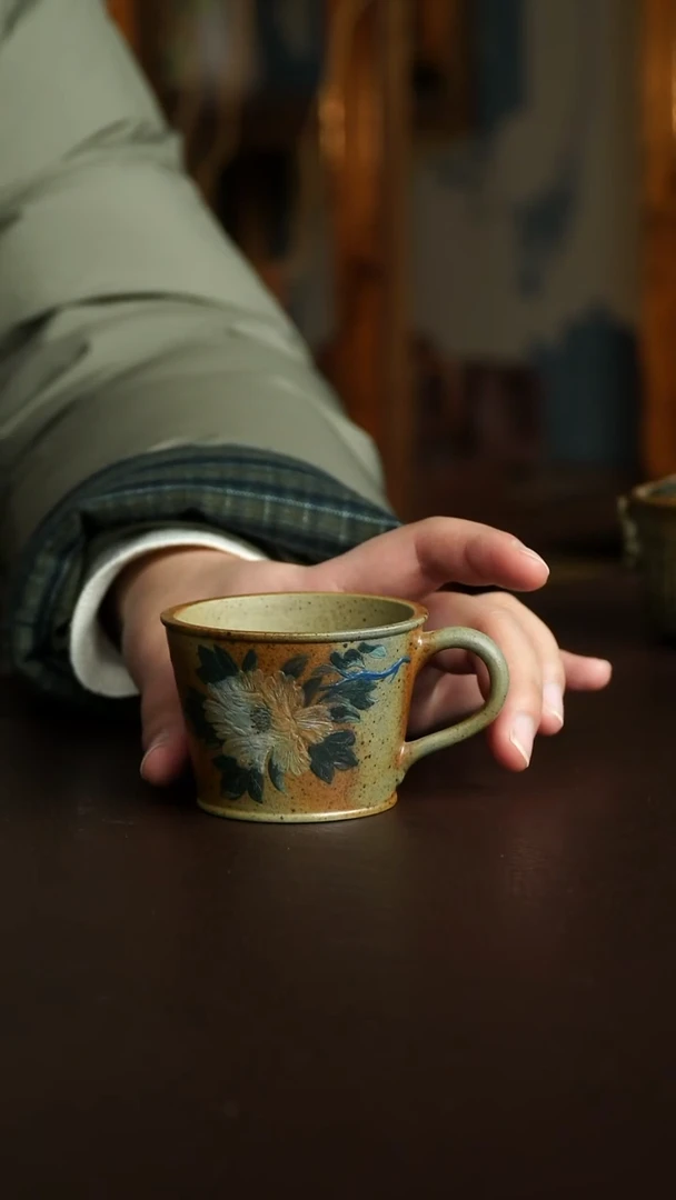 茶杯紫砂75号  李建军老师柴烧牡丹花把杯