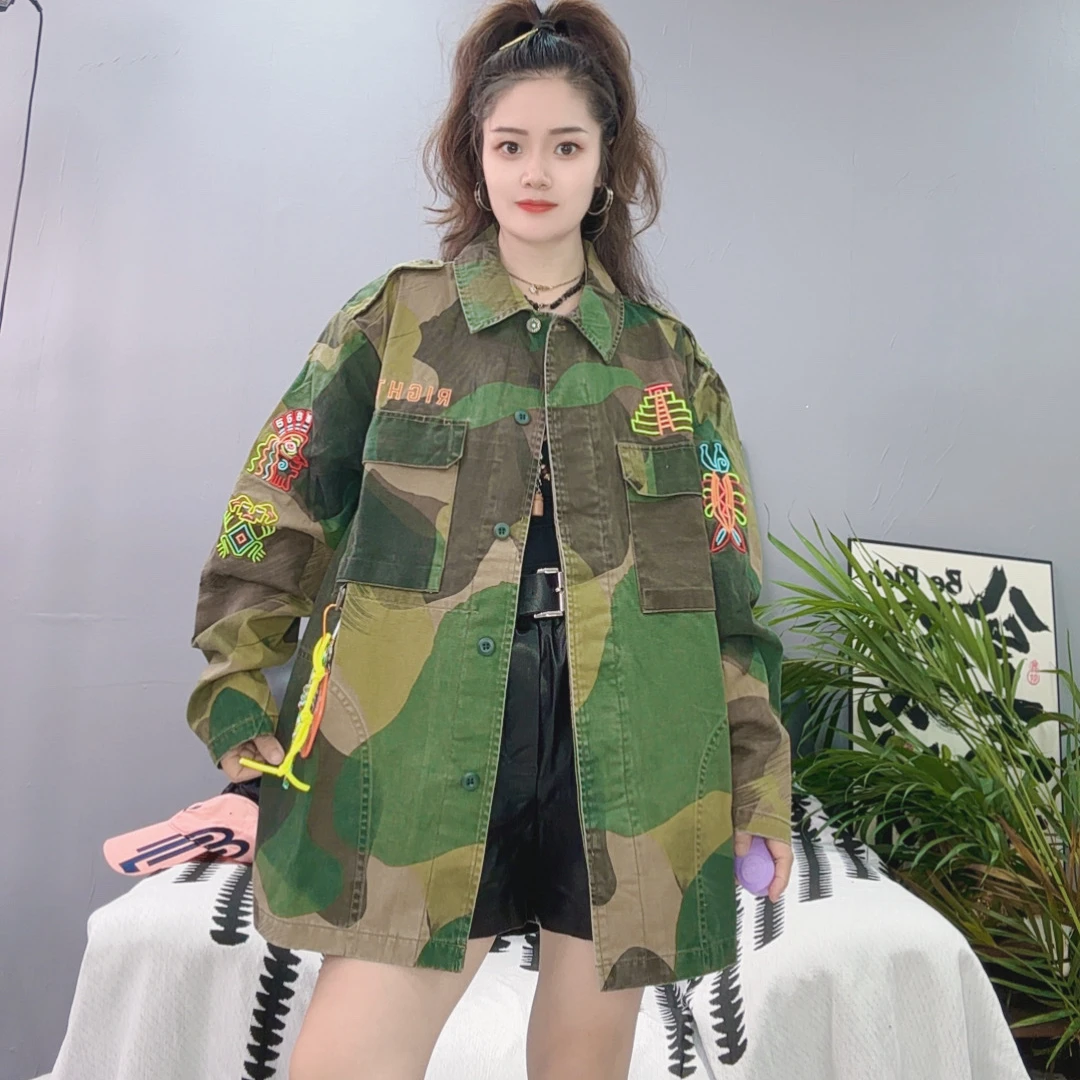 LY家7080#R.D 秋季迷彩卡通翻领单排扣休闲百搭宽松衬衫