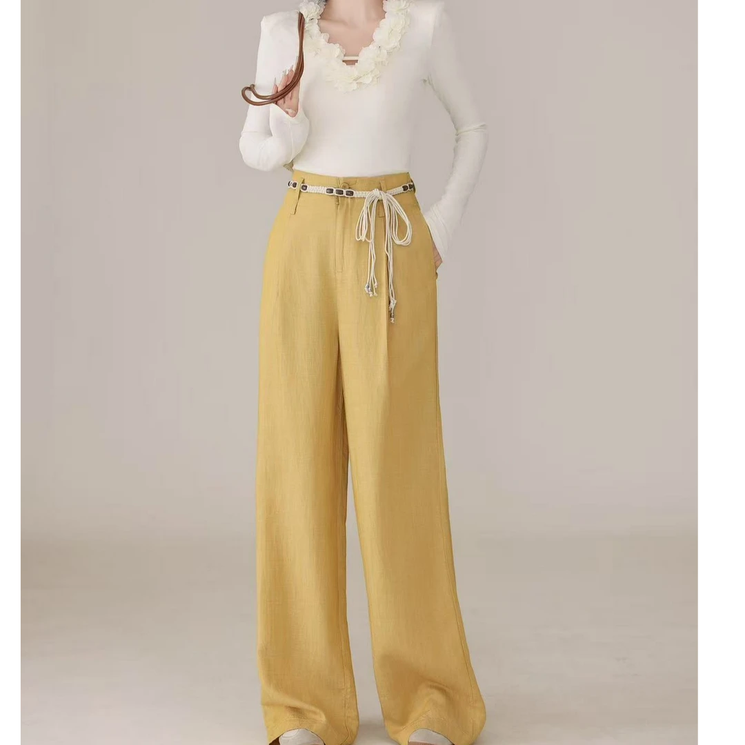 新款亚麻仿牛仔质感时尚显瘦休闲裤女SK97166