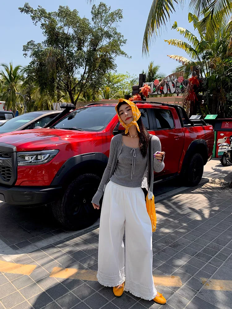 花边带安全裤白裤子1693