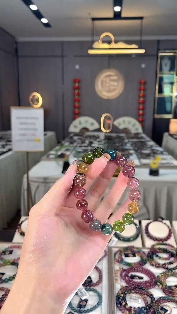 未镶嵌收藏级老矿色标彩虹单圈手串12mm+碧玺dan多样性发货一条