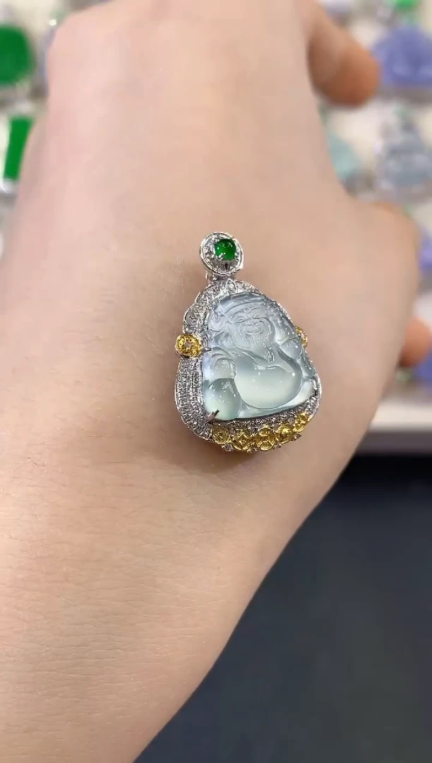 翡翠18K金镶嵌吊坠(不含链)V35