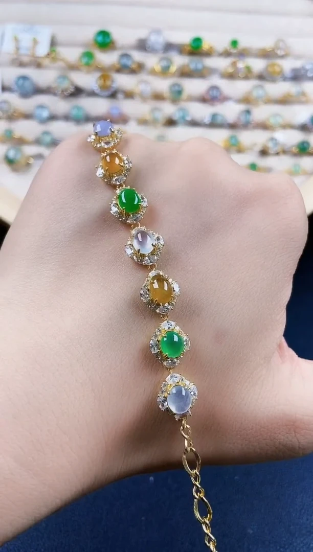 银S925镶嵌手链翡翠45689