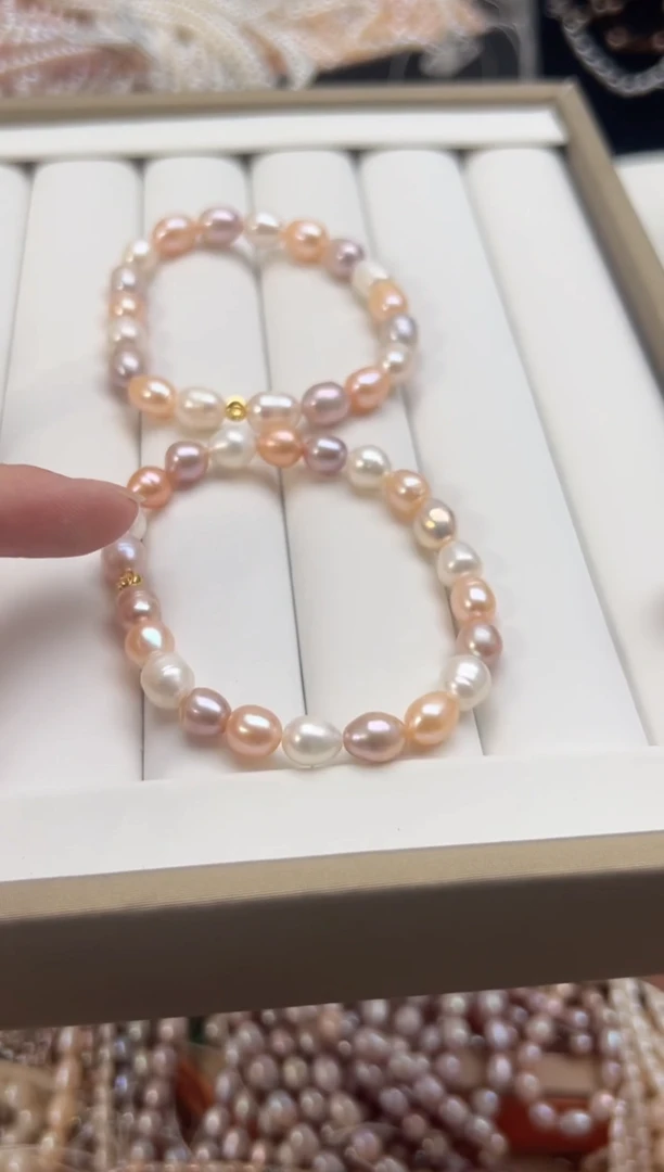 未镶嵌淡水珍珠福利强光糖果色*珍珠手链（无核7mm+）