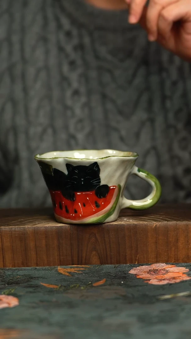 杯釉下彩手工手绘同款陶器