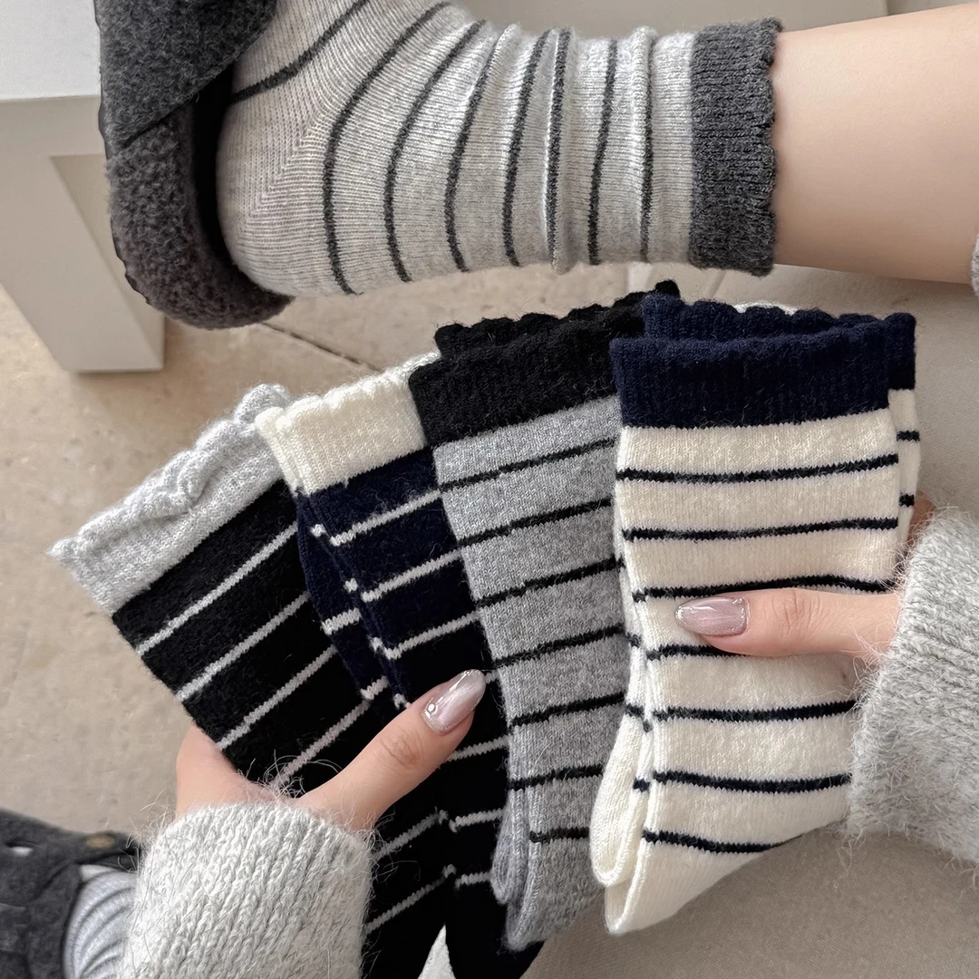 【买5双送5双】男女同款条纹袜子堆堆袜外穿春秋季袜中筒长袜百搭