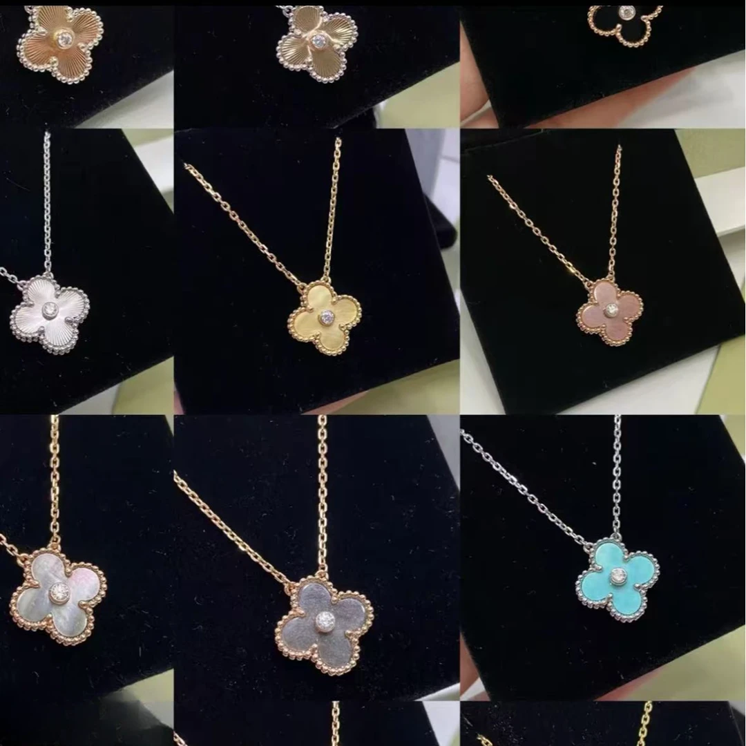 18K玫瑰金四草多色项链Au750项链