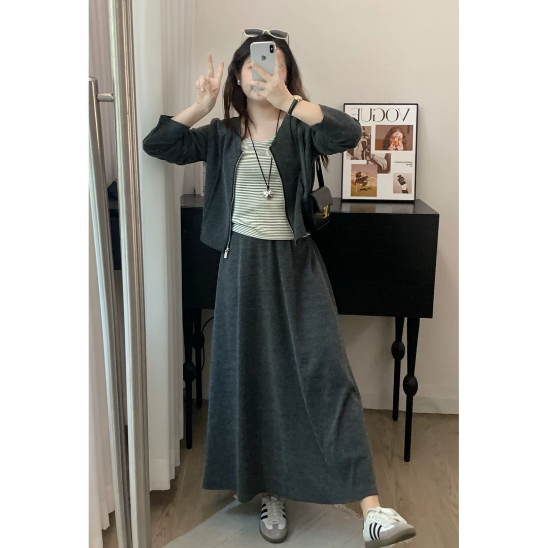 运费补贴小个子秋冬通勤韩版百搭显瘦气质时尚垂感针织三件套装女