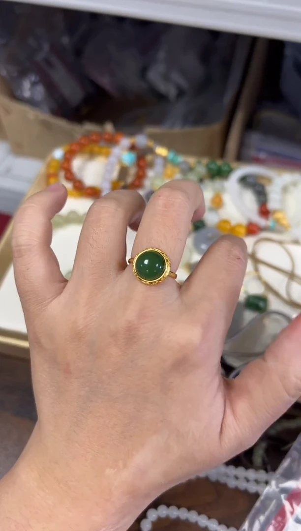 项链银S925镶嵌和田玉用****0孤品和田玉碧玉圆盘银戒指[2814]