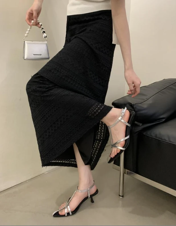 FT夏季2025新款法式尖头十字一字带小猫跟气质配裙子高跟鞋