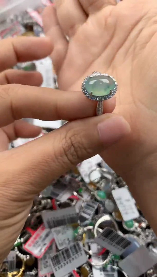 银S925镶嵌戒指翡翠444             10