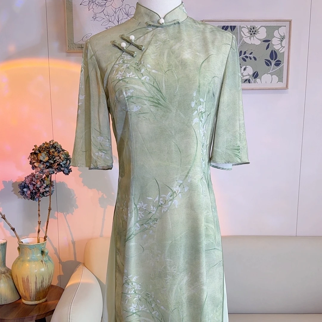 【芳兰.绿洲】秋纱2025早春新品时尚改良国风减龄气质优雅长旗袍