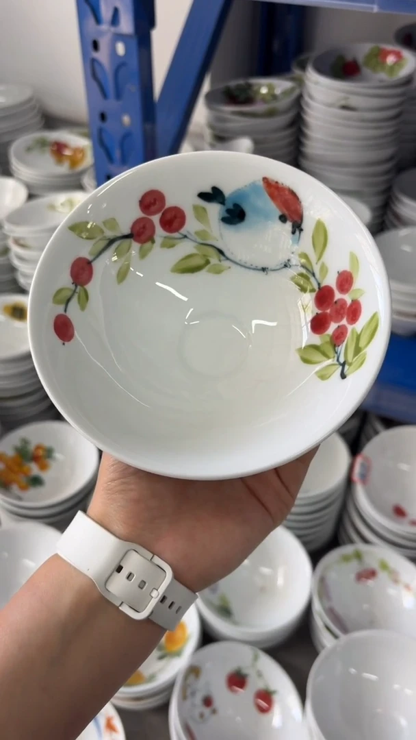 瓷片景德镇高温陶瓷食品级手绘釉中彩-斗笠碗
